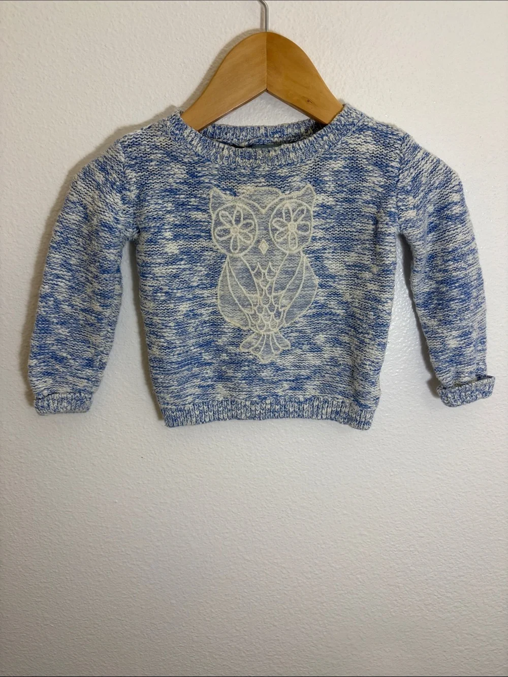 Baby Gap Blue Marled Knit Sweater with Owl Motif
